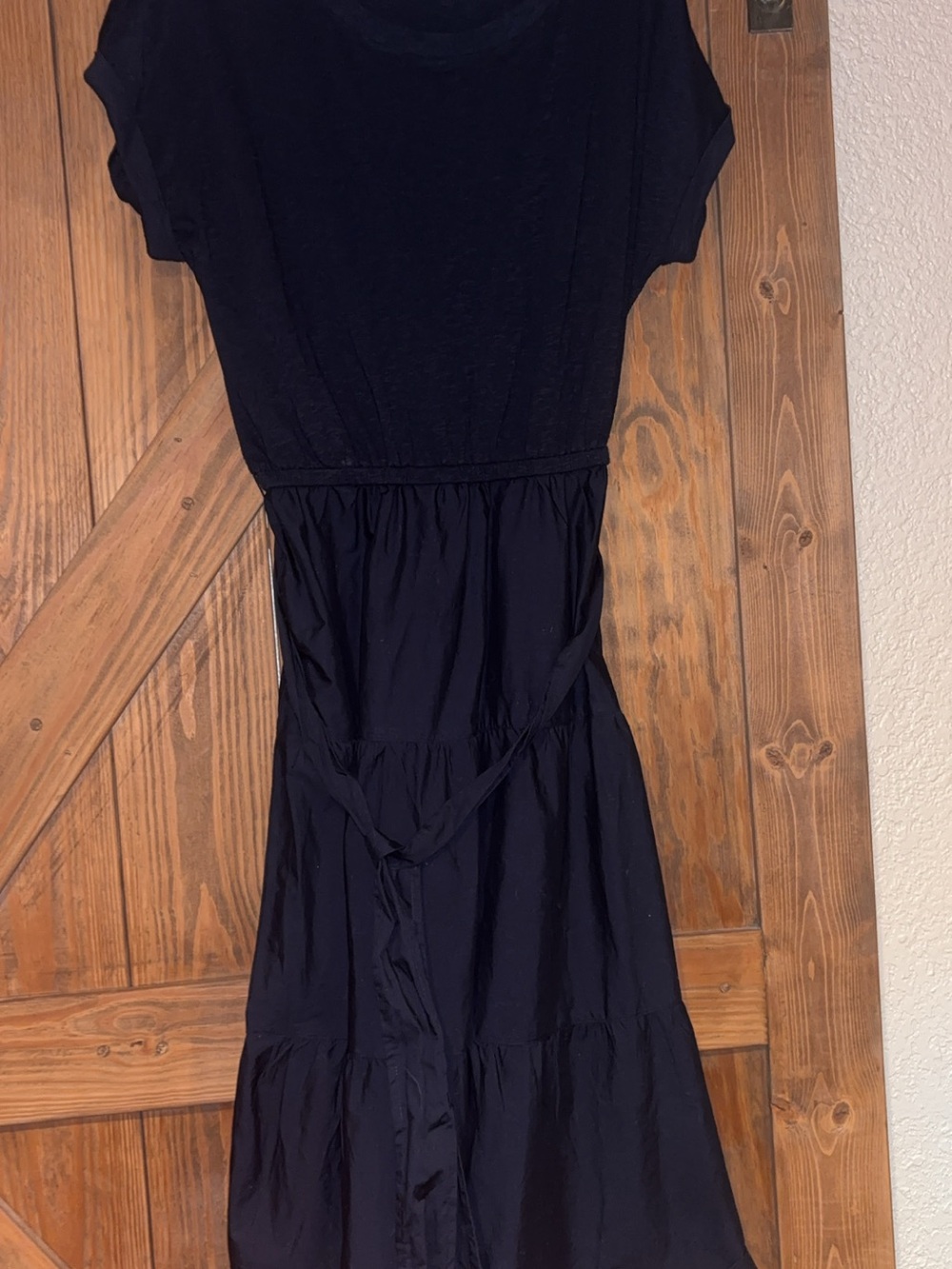 Talbots Black Tiered Short-Sleeve Maxi Dress with Tie Waist